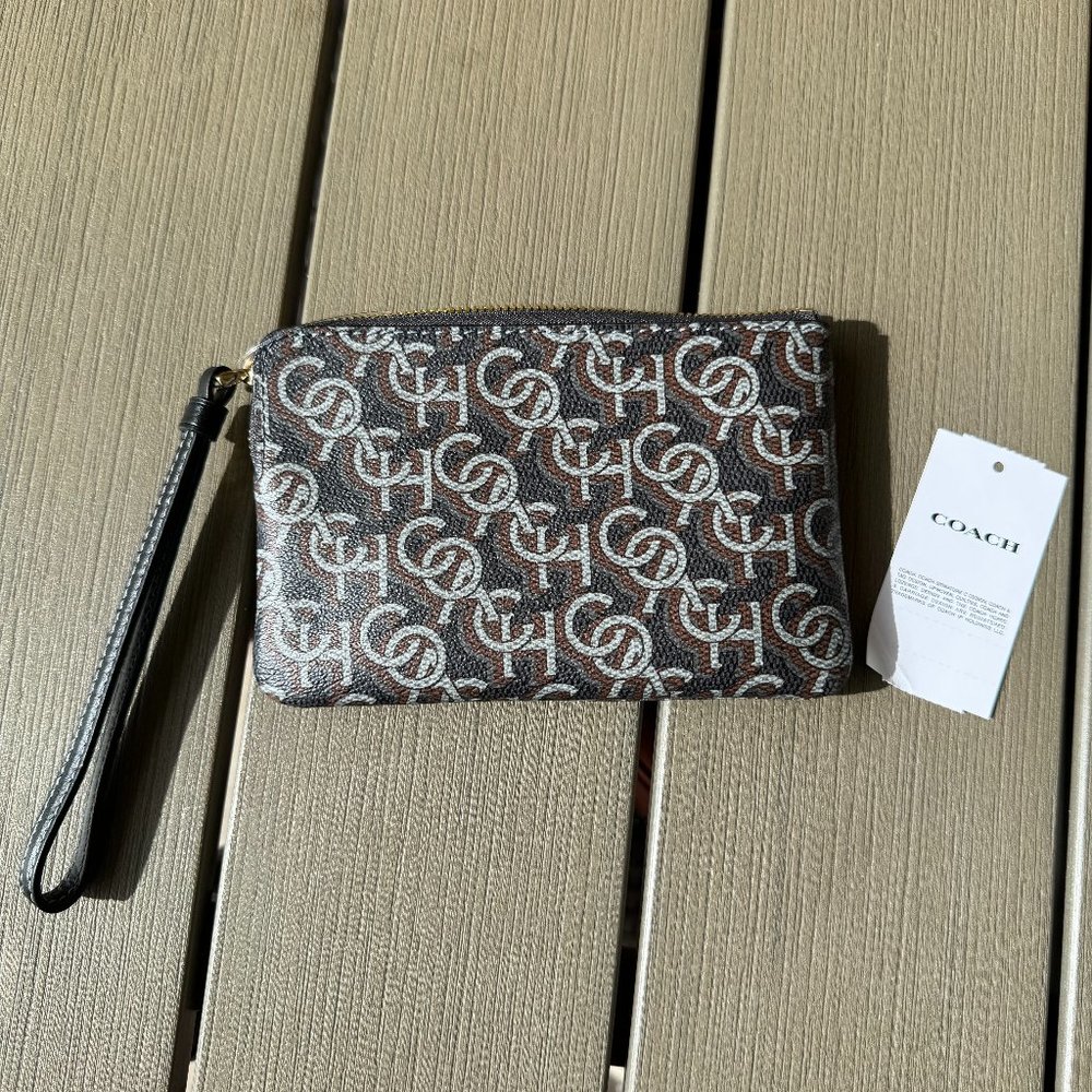 Corner Zip Wristlet With Coach Monogram Print Wallet Purse - NWT